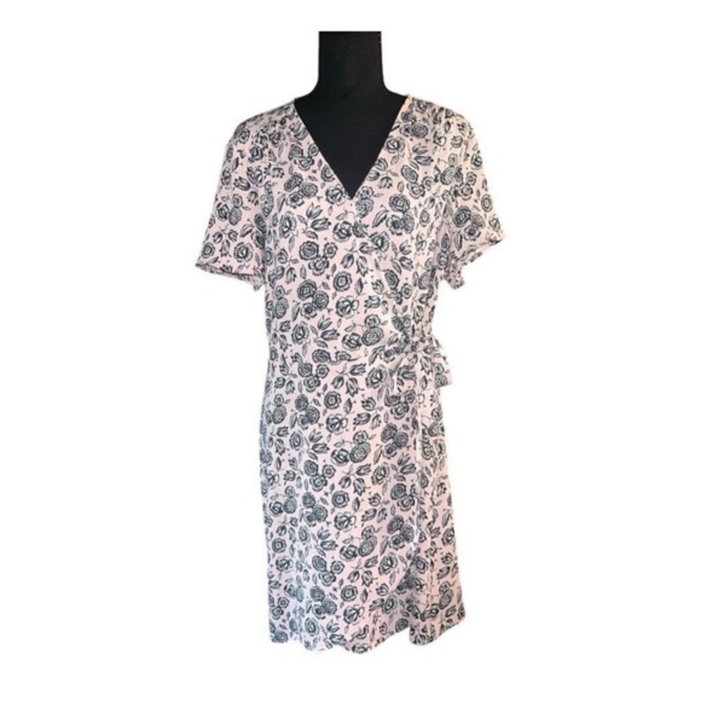 J.Crew‎ Womens Pink Black Floral Short Sleeve V-Neck Wrap Dress Size 14